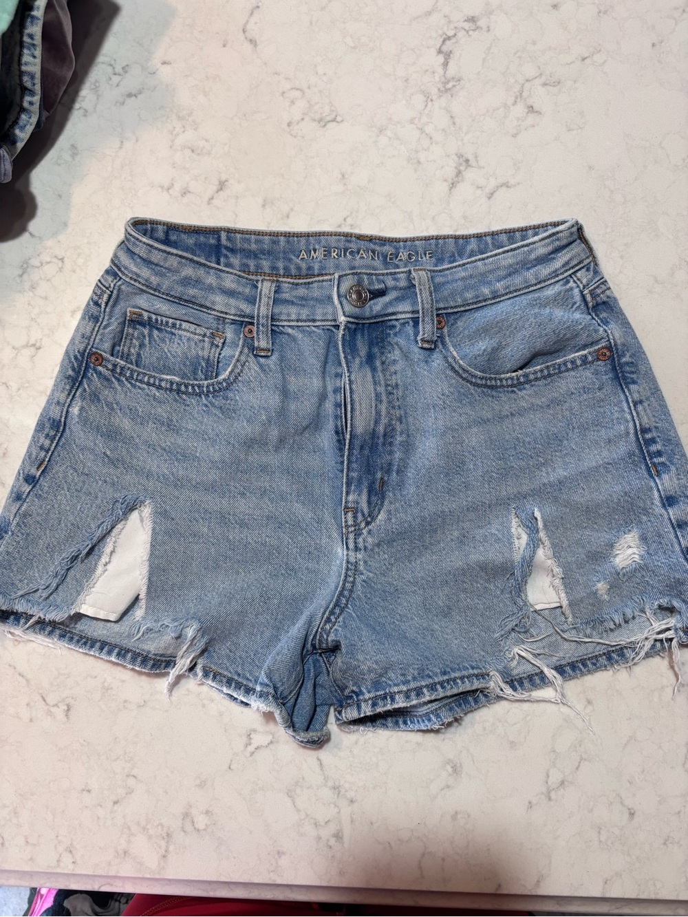 American Eagle Outfitters Light Wash Distressed Denim Shorts